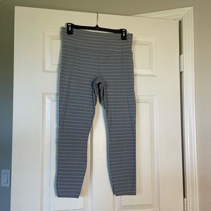 Athleta Stripe Salutation Gray and White Leggings, Size M